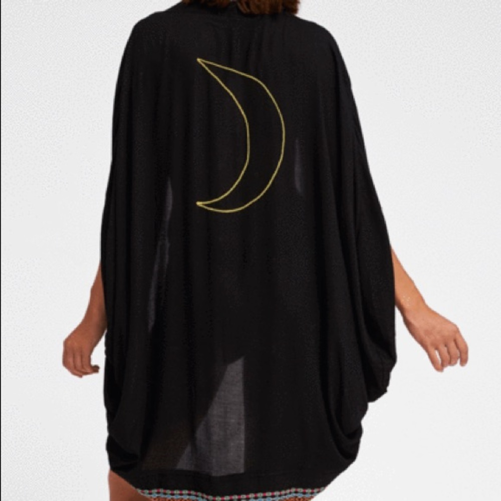 Pitusa Black Swim Coverup with Gold Crescent Moon Detail